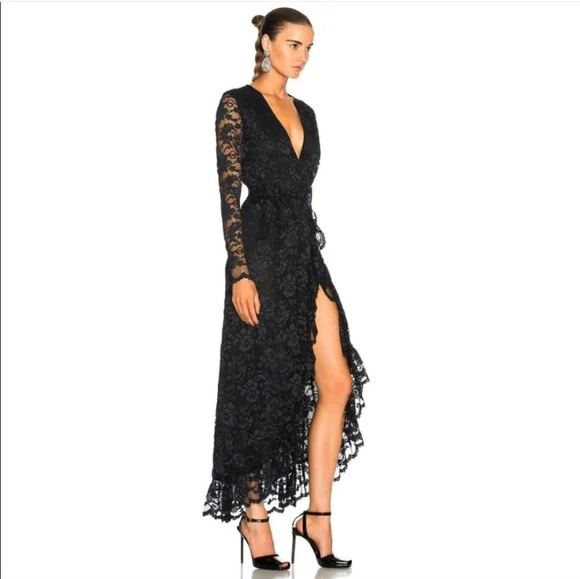 GANNI Flynn Lace V neck Wrap Ruffle and Lace Dress - Picture 4 of 16